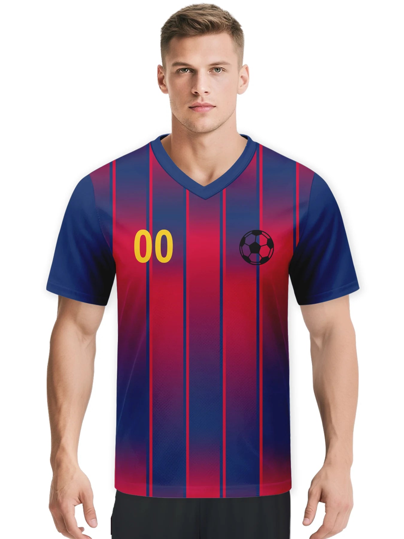 Personalized Football Shirt with Logo, Name and Number, Red and Blue Football Jersey for Men, Youth, Women and Fans