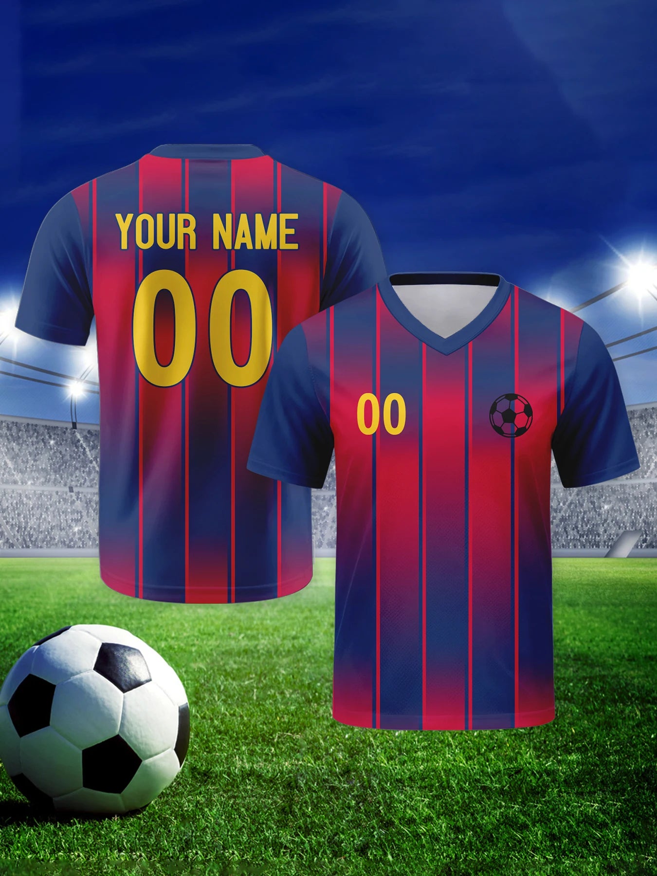 Personalized Football Shirt with Logo, Name and Number, Red and Blue Football Jersey for Men, Youth, Women and Fans