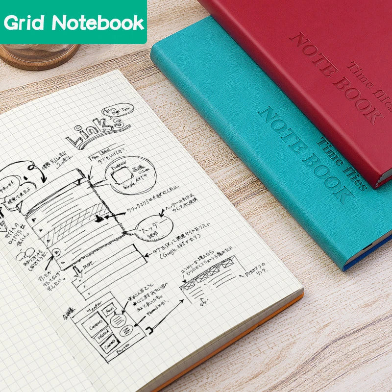 A5 Grid Notebook, Travel Journals, School Office Meeting Record, 80GSM/264 Pages, Checkered Paper Notepad, 2025/26 Manual Planner