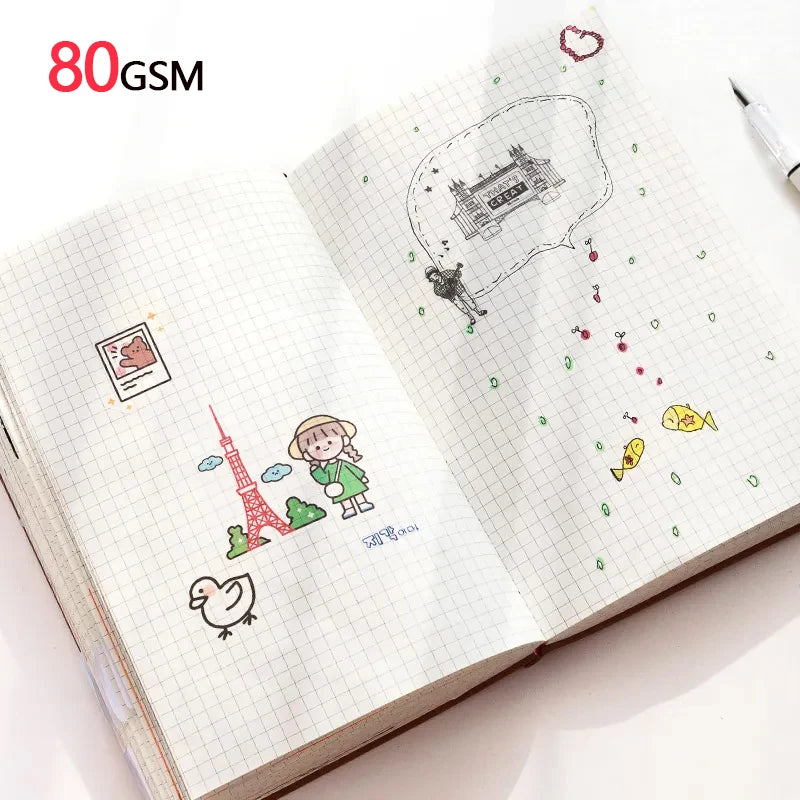 A5 Grid Notebook, Travel Journals, School Office Meeting Record, 80GSM/264 Pages, Checkered Paper Notepad, 2025/26 Manual Planner