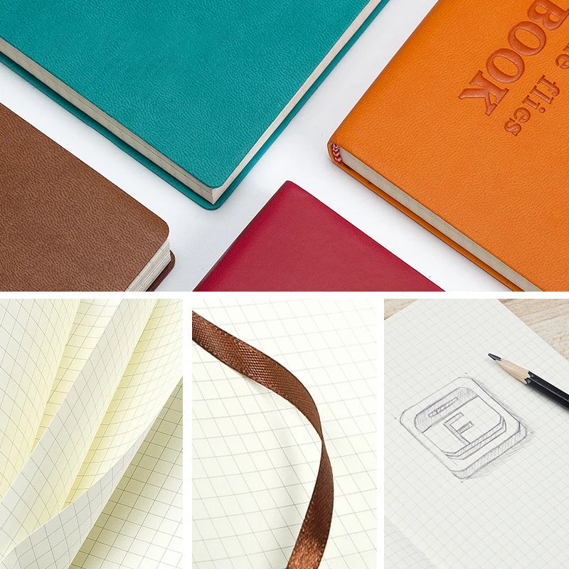 A5 Grid Notebook, Travel Journals, School Office Meeting Record, 80GSM/264 Pages, Checkered Paper Notepad, 2025/26 Manual Planner