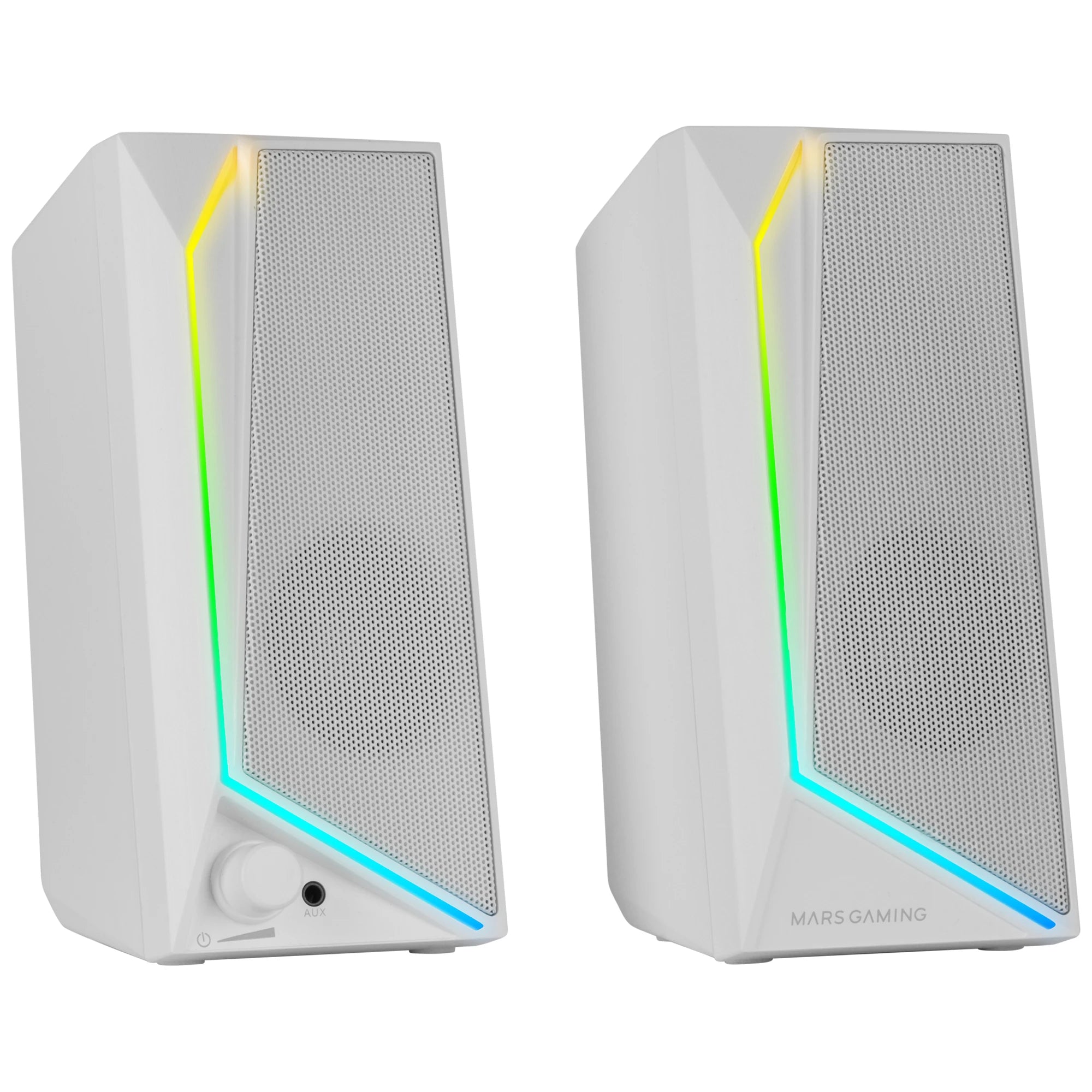 Mars Gaming MS72, 15W Gaming Speakers, RGB Flow Lighting, 2 Active Drivers, DSP Chipset, Plug&amp;Play USB and 3.5mm Jack Connection, Volume Control Wheel and Headphone Audio Port, PC Speakers in Black or White