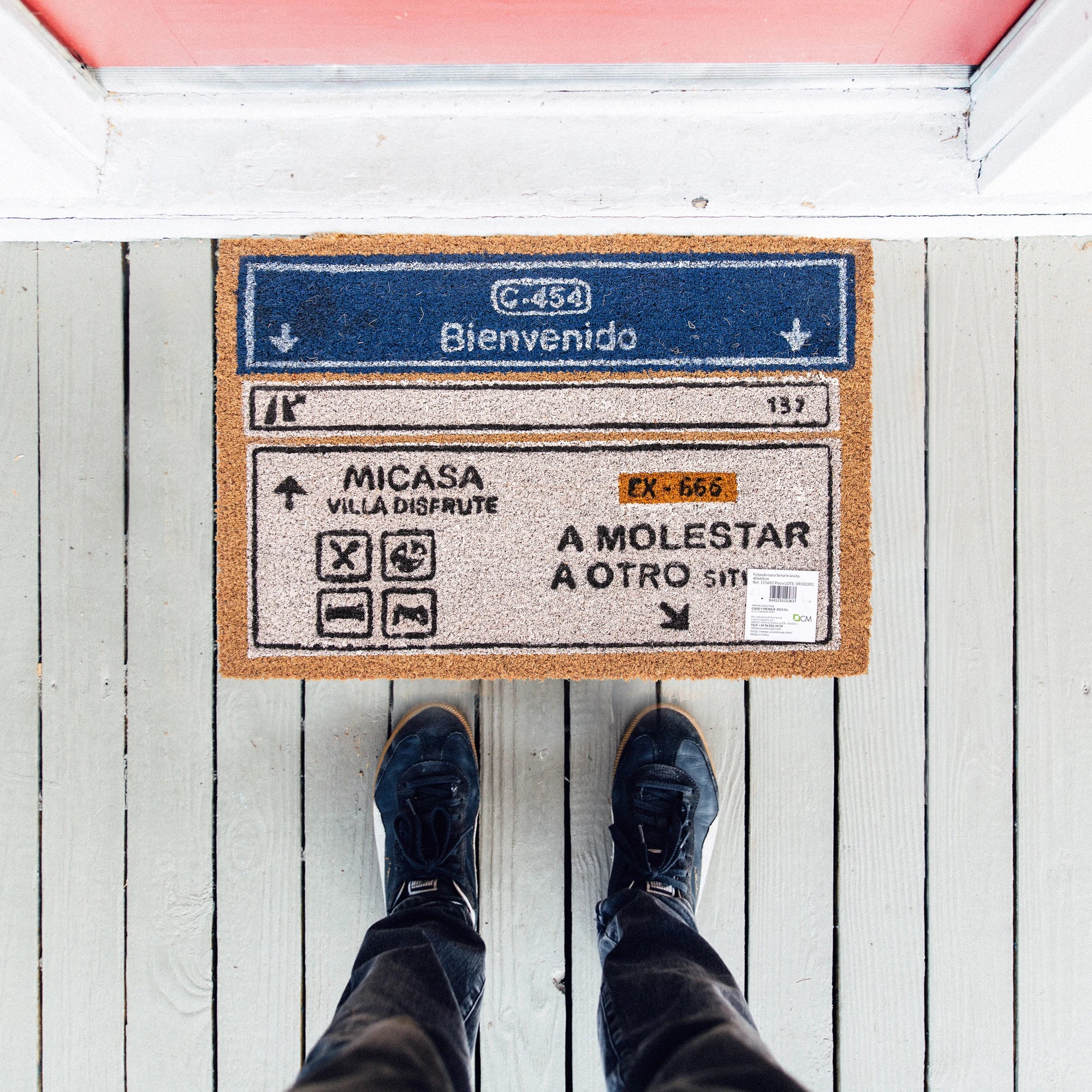 Felpudo de Coco Natural con Base Antideslizante, Absorbente para la entrada de casa, Ideal para Puerta Exterior o Pasillo. Bienvenido cartel autopista. 3 tamaños disponibles