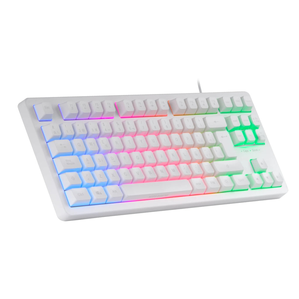 Mars Gaming MK023, Teclado Gaming TKL, Tecnología Híbrida H-Mech, Iluminación FRGB Rainbow, Anti-ghosting, Compatibilidad Universal, Tecaldo Negro o Blanco y con Idioma en Español, Francés o Portugués - CR mark