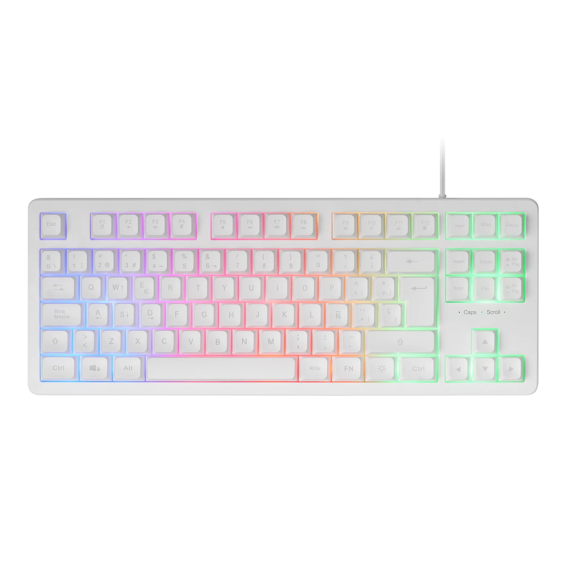 Mars Gaming MK023, Teclado Gaming TKL, Tecnología Híbrida H-Mech, Iluminación FRGB Rainbow, Anti-ghosting, Compatibilidad Universal, Tecaldo Negro o Blanco y con Idioma en Español, Francés o Portugués - CR mark