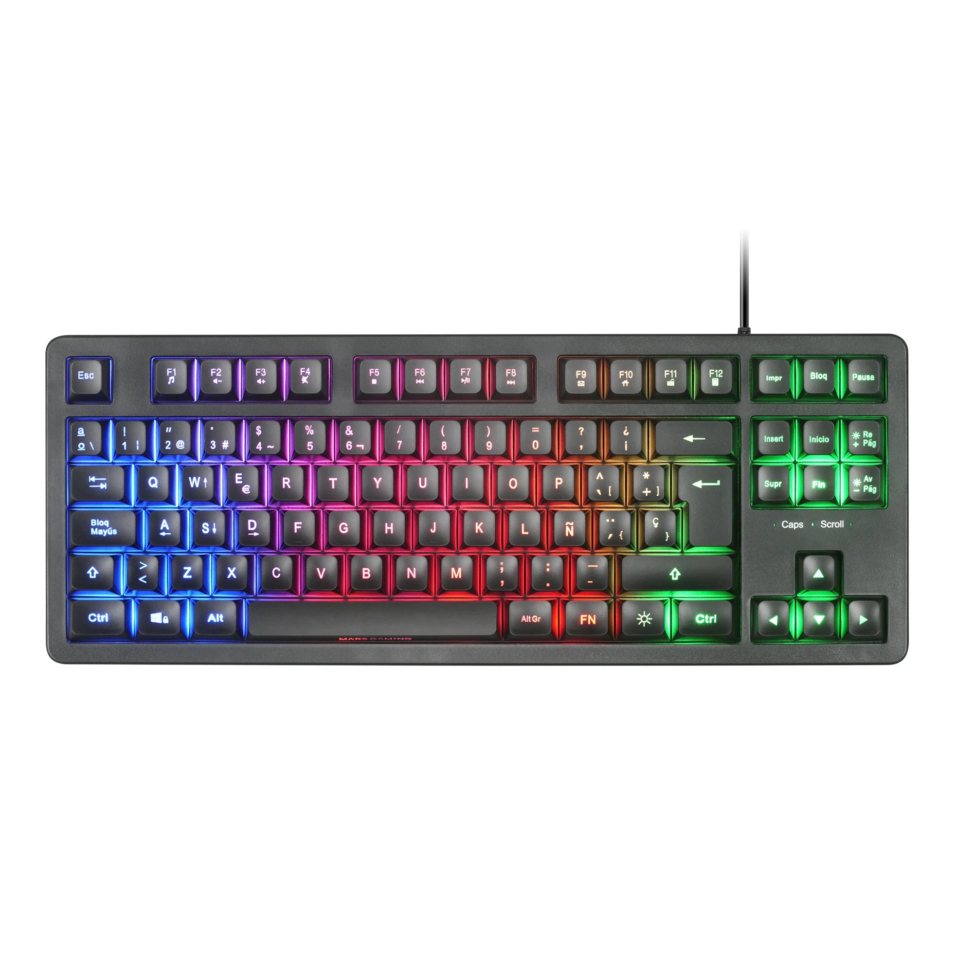 Mars Gaming MK023, Teclado Gaming TKL, Tecnología Híbrida H-Mech, Iluminación FRGB Rainbow, Anti-ghosting, Compatibilidad Universal, Tecaldo Negro o Blanco y con Idioma en Español, Francés o Portugués - CR mark