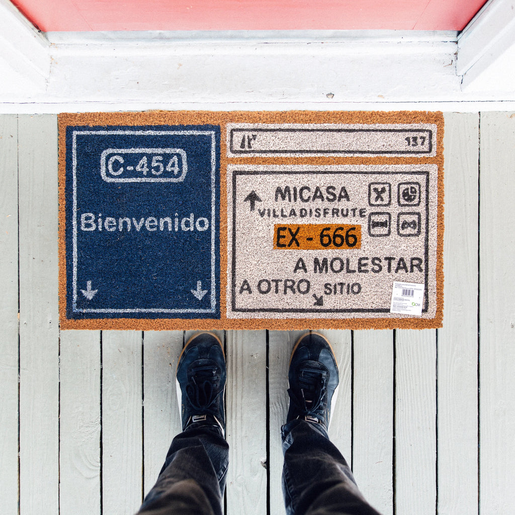 Felpudo de Coco Natural con Base Antideslizante, Absorbente para la entrada de casa, Ideal para Puerta Exterior o Pasillo. Bienvenido cartel autopista. 3 tamaños disponibles