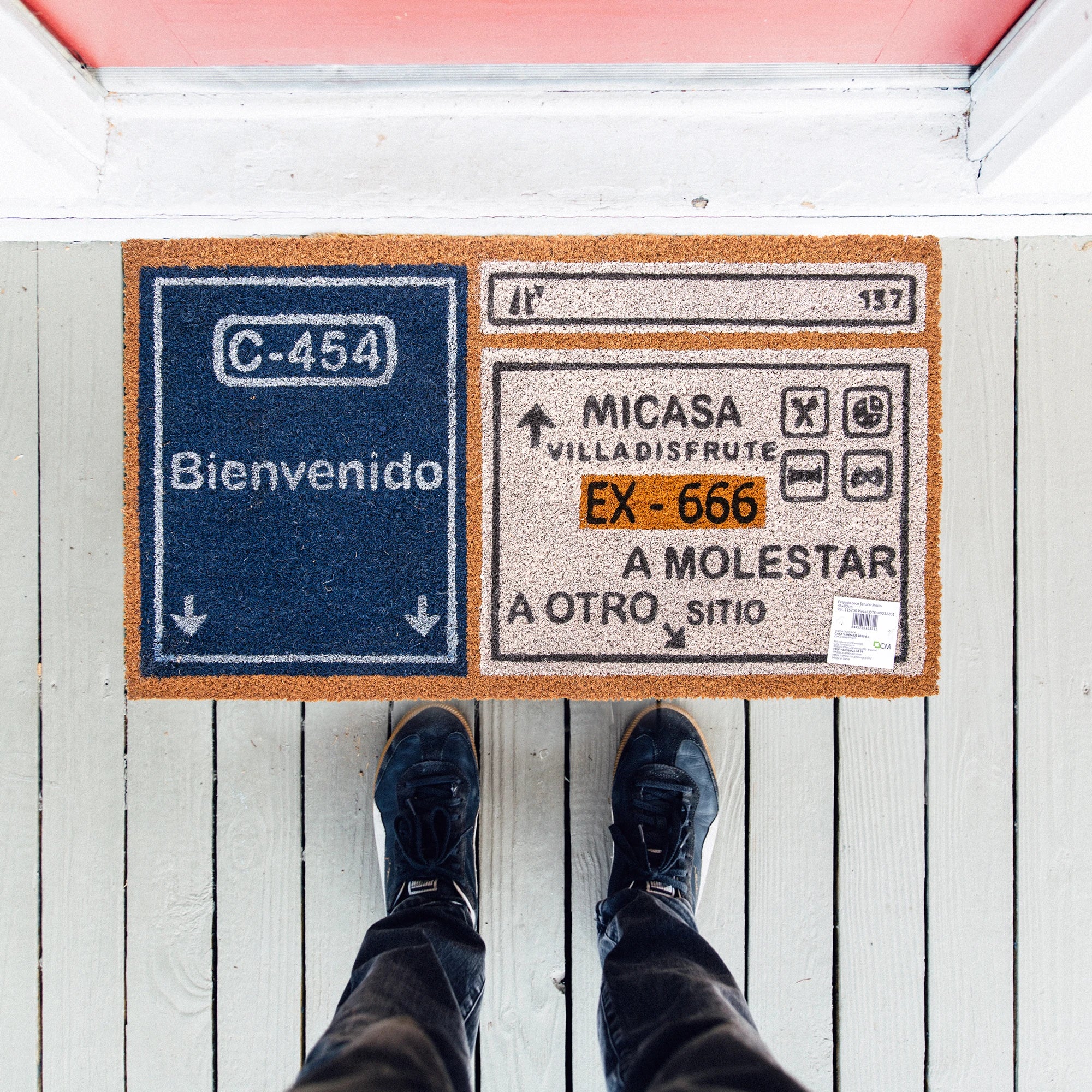 Felpudo de Coco Natural con Base Antideslizante, Absorbente para la entrada de casa, Ideal para Puerta Exterior o Pasillo. Bienvenido cartel autopista. 3 tamaños disponibles