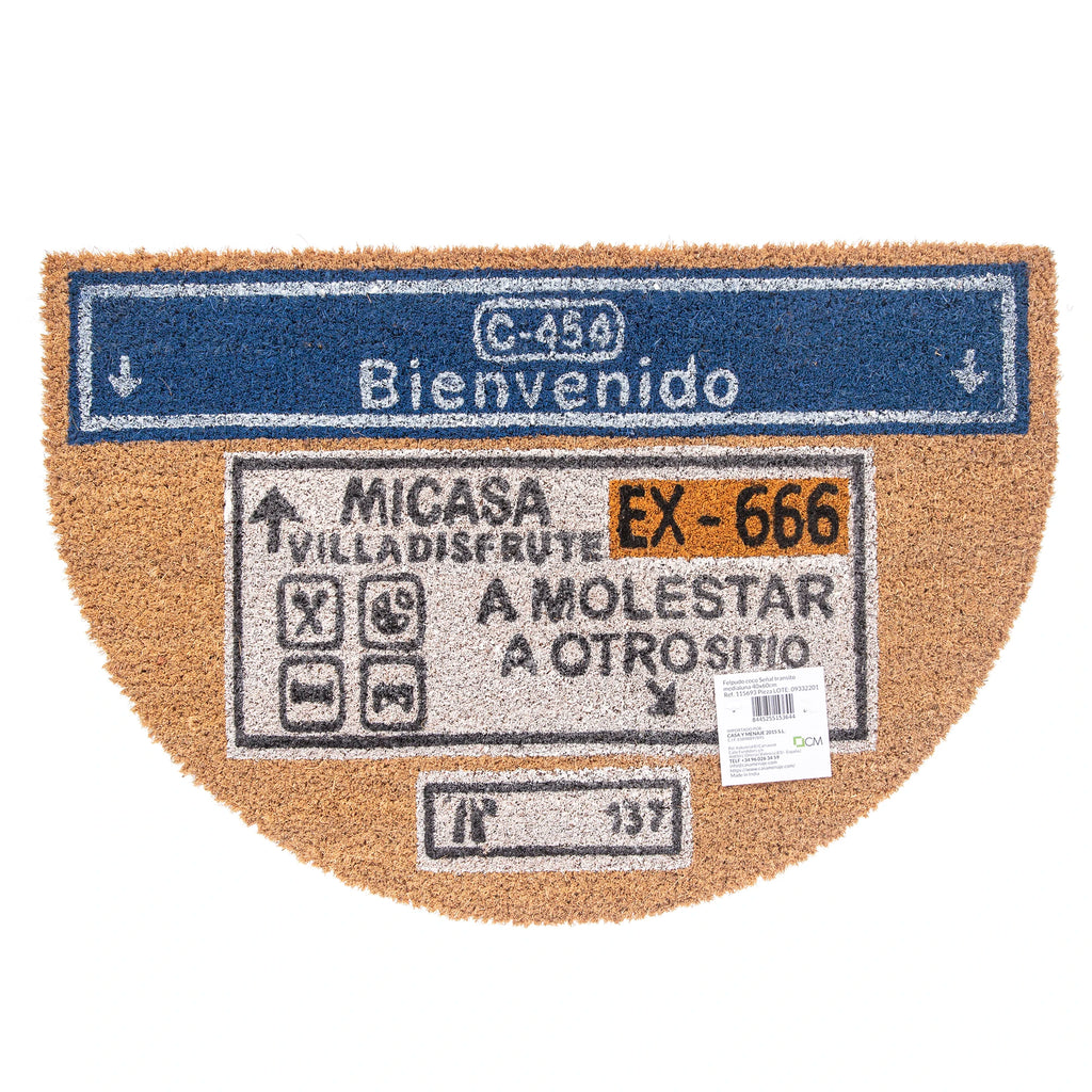 Felpudo de Coco Natural con Base Antideslizante, Absorbente para la entrada de casa, Ideal para Puerta Exterior o Pasillo. Bienvenido cartel autopista. 3 tamaños disponibles