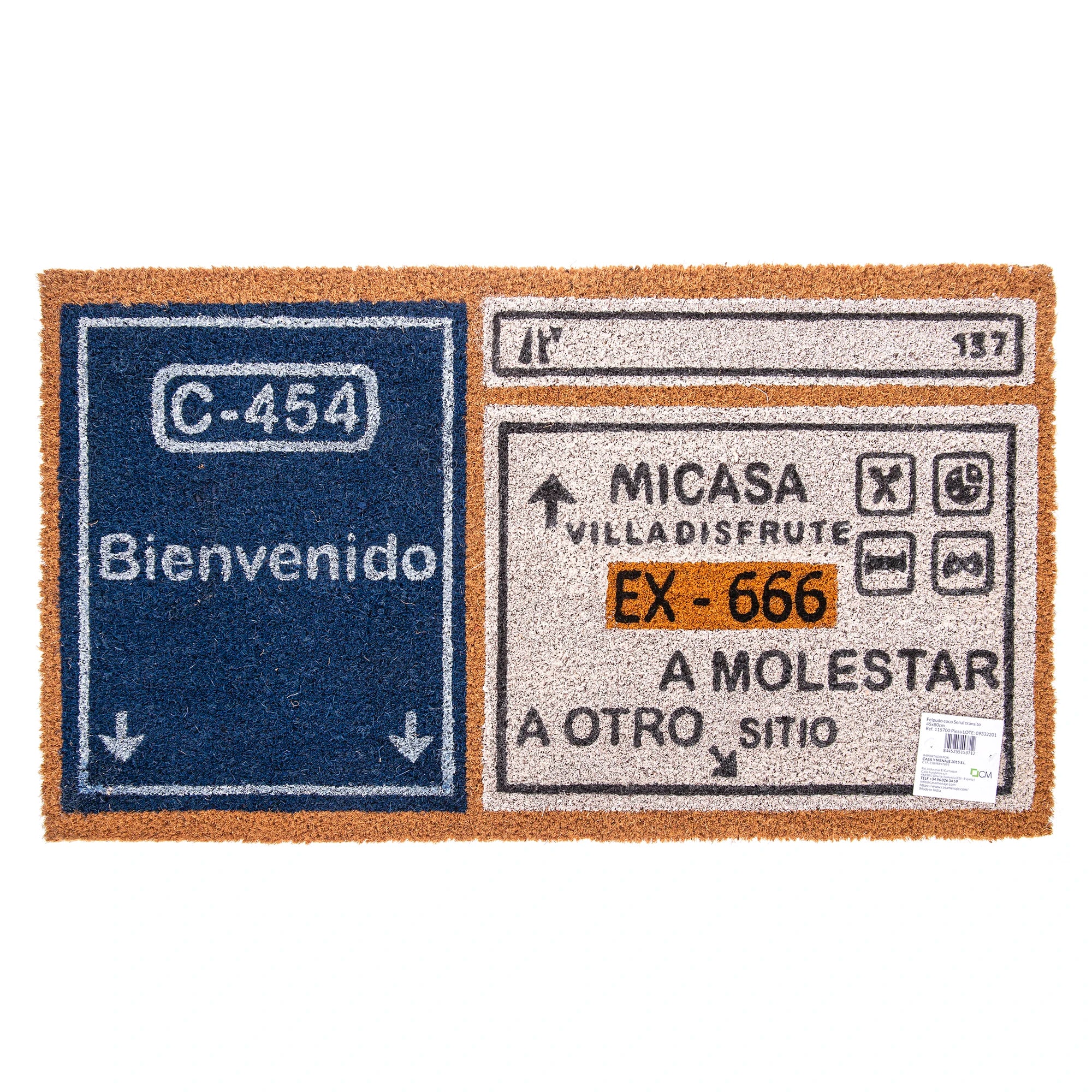 Felpudo de Coco Natural con Base Antideslizante, Absorbente para la entrada de casa, Ideal para Puerta Exterior o Pasillo. Bienvenido cartel autopista. 3 tamaños disponibles