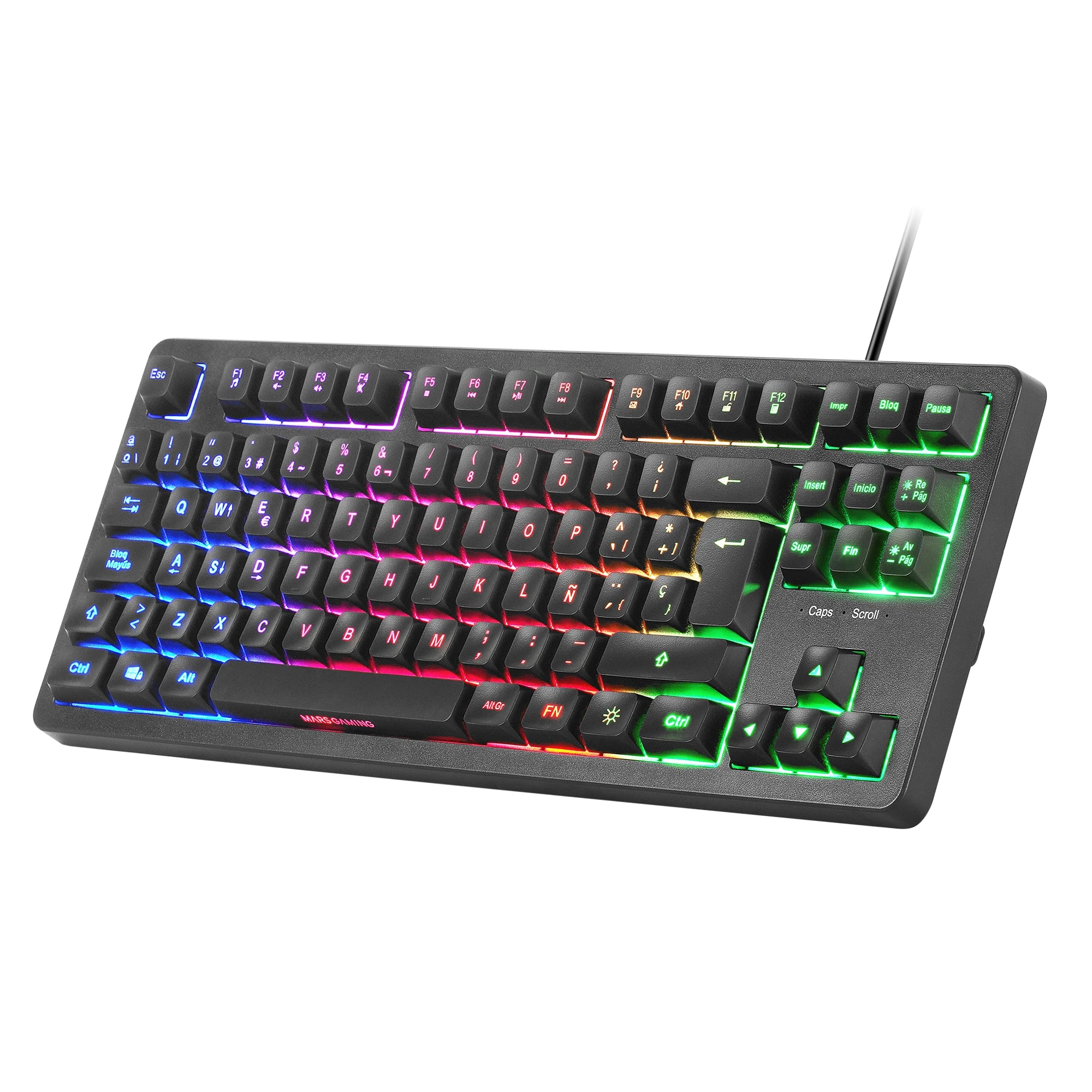 Mars Gaming MK023, Teclado Gaming TKL, Tecnología Híbrida H-Mech, Iluminación FRGB Rainbow, Anti-ghosting, Compatibilidad Universal, Tecaldo Negro o Blanco y con Idioma en Español, Francés o Portugués - CR mark