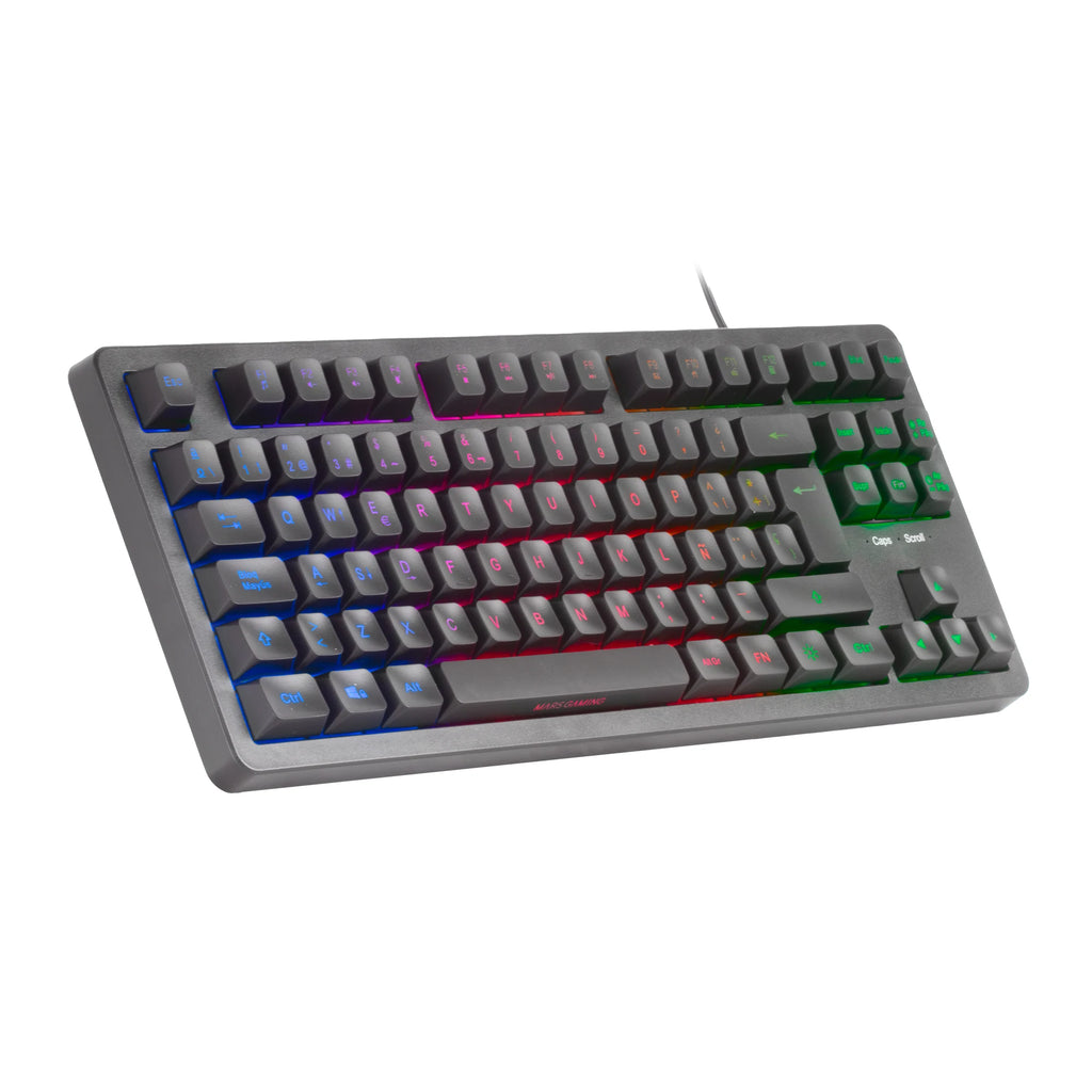Mars Gaming MK023, Teclado Gaming TKL, Tecnología Híbrida H-Mech, Iluminación FRGB Rainbow, Anti-ghosting, Compatibilidad Universal, Tecaldo Negro o Blanco y con Idioma en Español, Francés o Portugués - CR mark