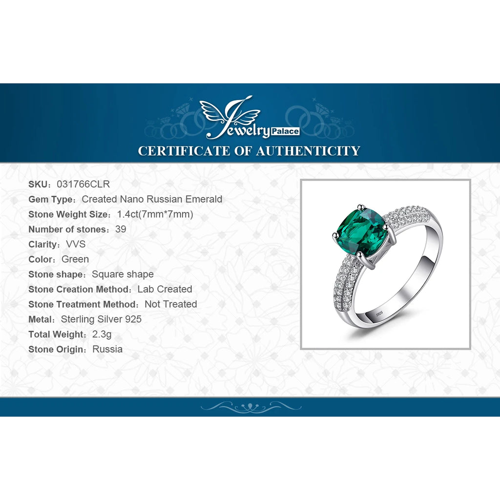 JewelryPalace, anillo de rubí creado con Nano Esmeralda simulada verde, anillos de compromiso solitarios de piedras preciosas de Plata de Ley 925 para mujer - CR mark