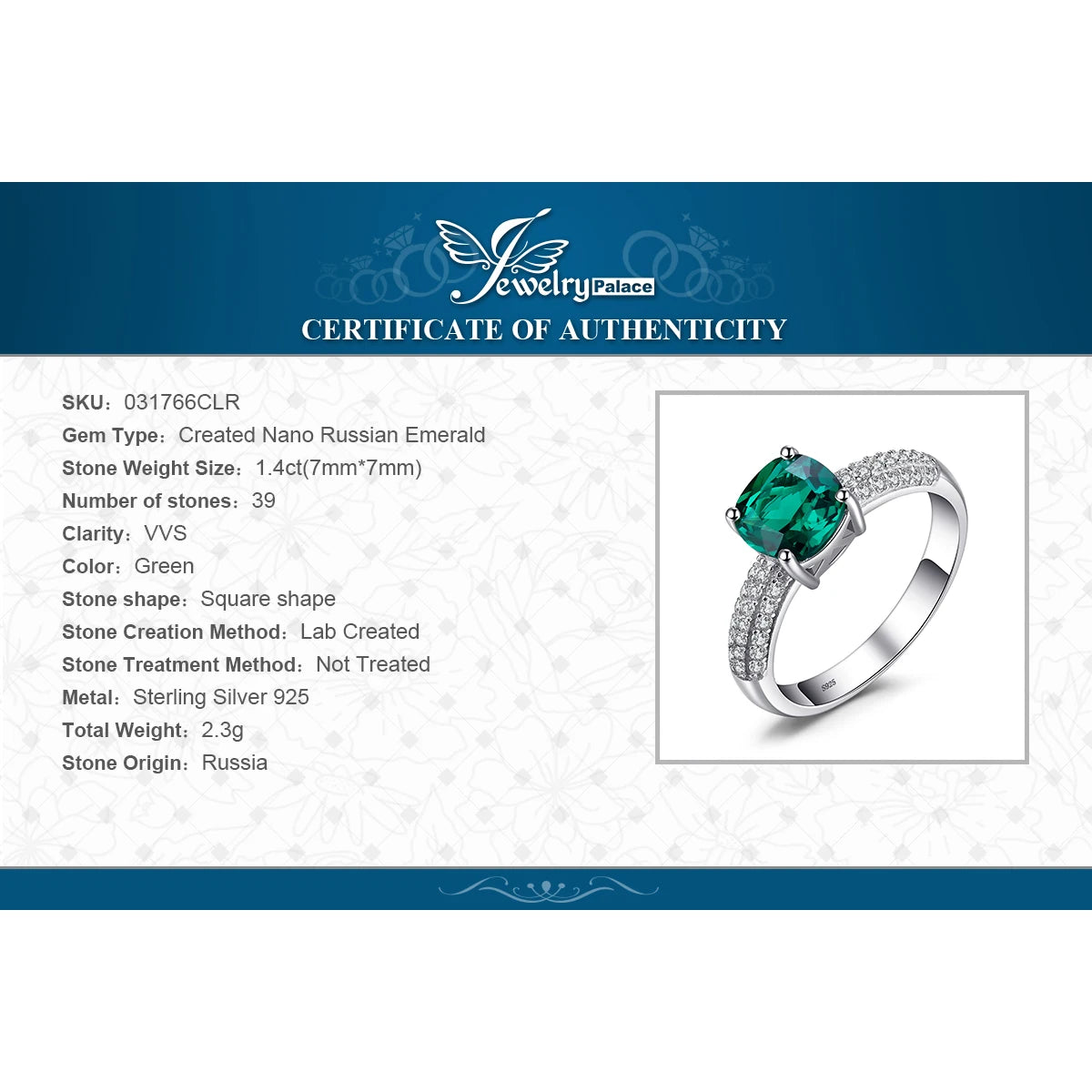 JewelryPalace, anillo de rubí creado con Nano Esmeralda simulada verde, anillos de compromiso solitarios de piedras preciosas de Plata de Ley 925 para mujer - CR mark