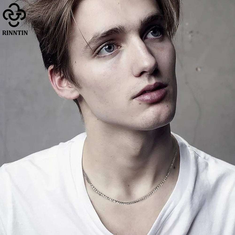 Rinntin-collar de cadena de eslabones cubanos con corte de diamante italiano para hombre y mujer, oro de 18 quilates, más de Plata de Ley 925, 3mm/5mm, joyería SC60 - CR mark