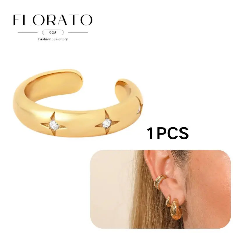 Chapado en oro de 24 quilates/925 plata cristal circón sin oreja Piercing Clips para las orejas minimalista CZ Clips para las orejas joyería de moda Popular para mujeres - CR mark