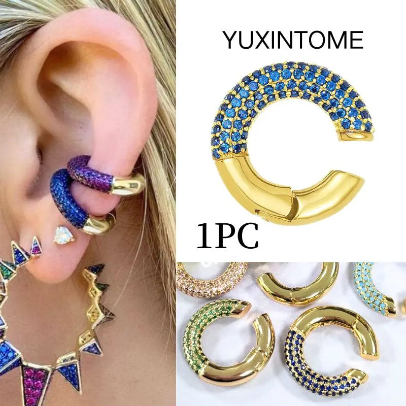 Pendientes chapados en oro de 24K para mujer, aretes con Clip de piedra de circón de cristal, joyería de lujo en forma de C, bisutería, 1 ud. - CR mark