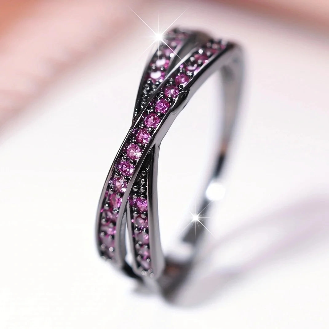 Anillos de boda cruzados apilables minimalistas, Color negro, dorado, plateado, azul, rojo, verde, piedra, circonita blanca, anillos finos para joyería de mujer