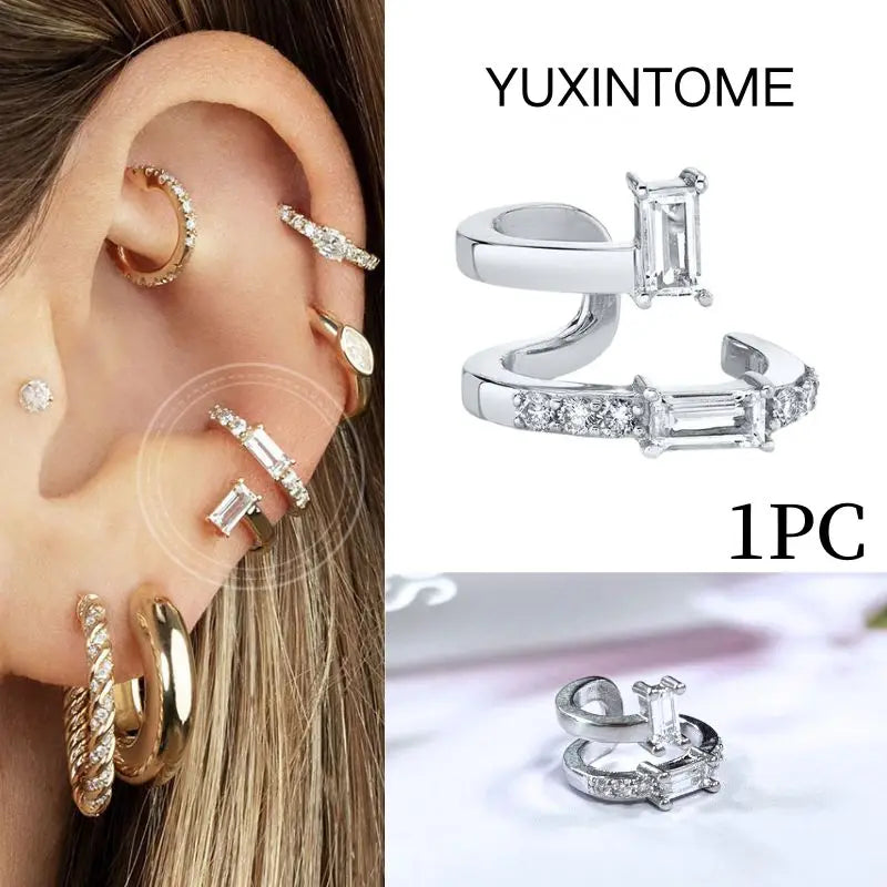 Pendientes chapados en oro de 24K para mujer, aretes con Clip de piedra de circón de cristal, joyería de lujo en forma de C, bisutería, 1 ud. - CR mark