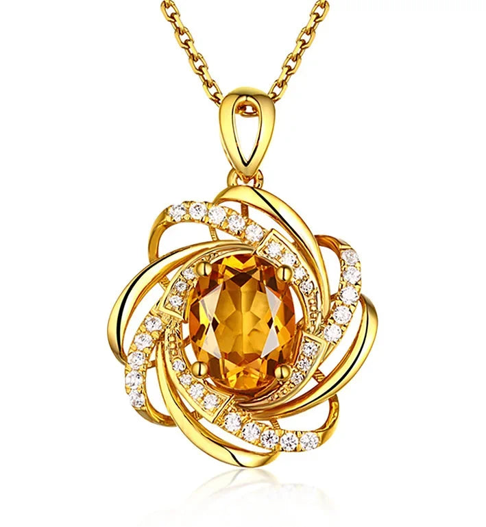 Colgante de topacio de 2 quilates de oro auténtico de 18 quilates para mujer, collar de oro de 18 quilates con piedras preciosas amarillas de lujo, colgante de joyería de cristal, accesorios para mujer - CR mark