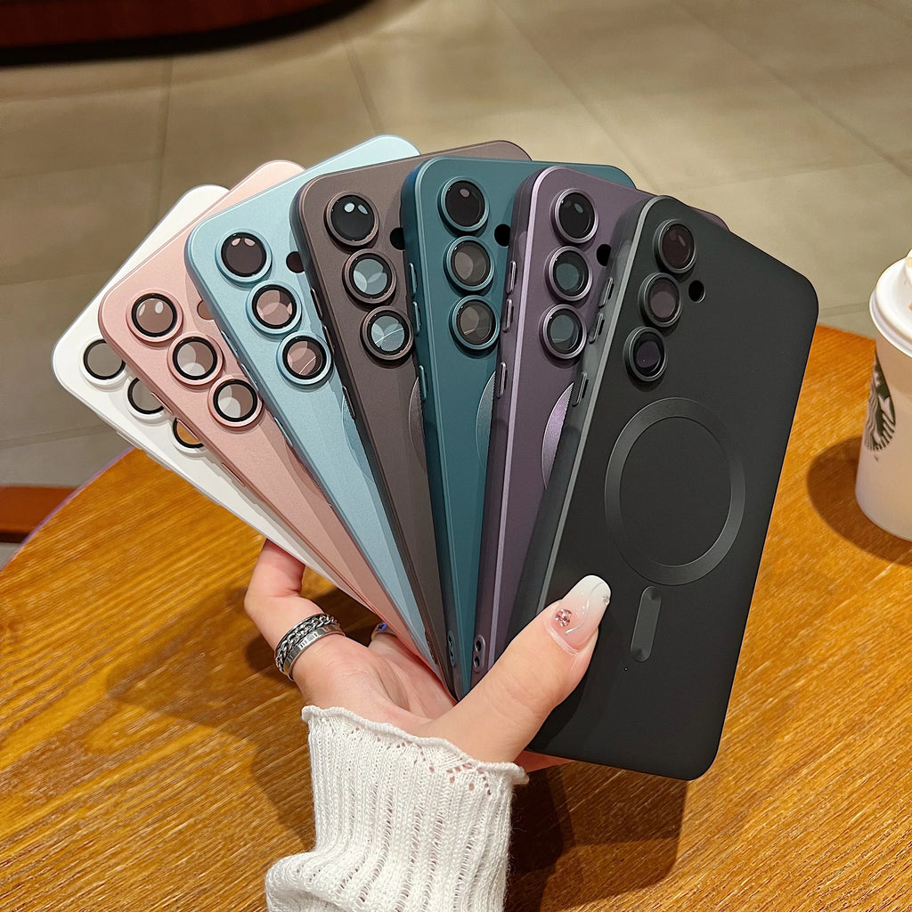 Matte Lens Protective Case for Magsafe Samsung Galaxy S24 S23 S22 S21 A05 A06 A16 A26 A36 A56 A15 A25 A35 A55 A14 A24 A34 A54