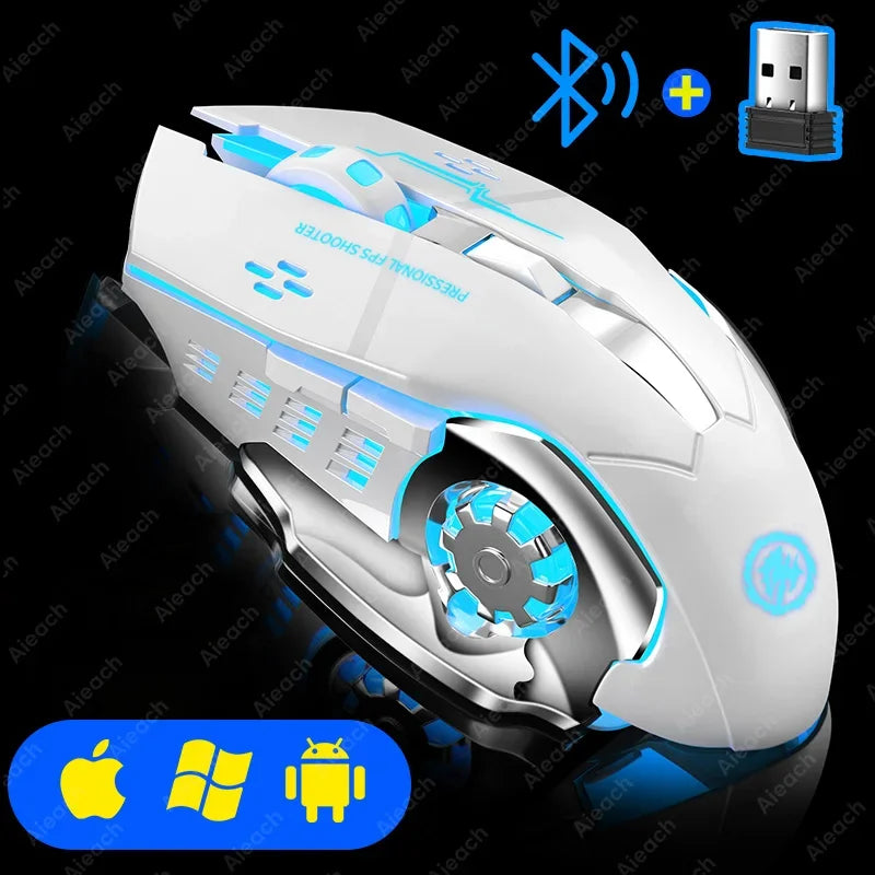 Wireless Gaming Mouse Bluetooth 2.4g USB Rechargeable Ergonomic Mechanical Backlit Design for Laptop PC Gamer