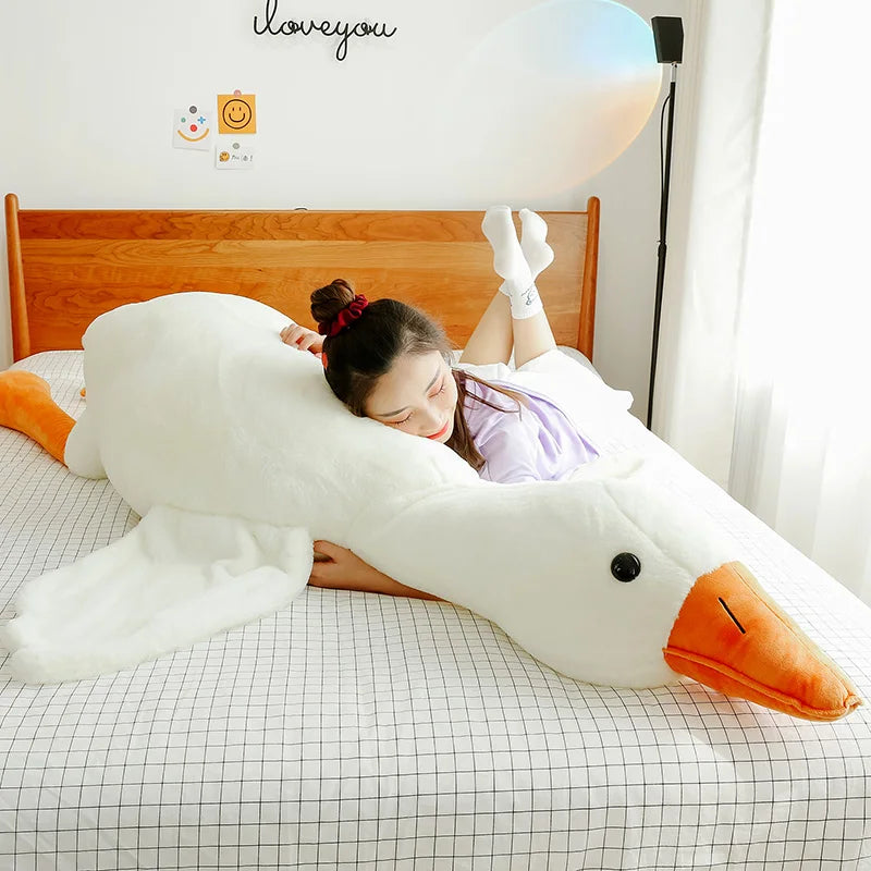 90-190 cm encantador gran ganso blanco almohada de peluche de juguete muñeco de ganso grande dormir en la cama regalo de cumpleaños chica envío gratis juguetes de peluche