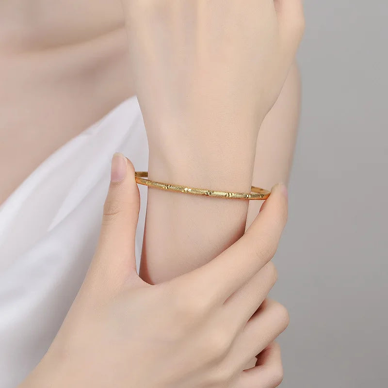 Brazalete fino con cielo estrellado macizo para mujer en oro de 24 quilates |   AU999 Pure Gold, microcuentas densamente fijadas como estrellas, brillantes y delicadas - CR mark