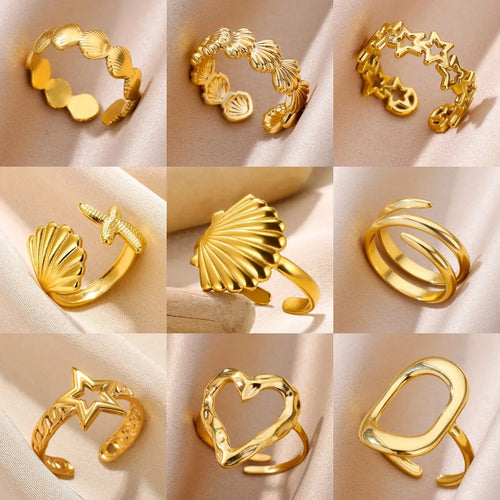 Anillos de concha de acero inoxidable 316L para mujer, anillos abiertos ajustables de Color dorado, joyería femenina, regalos de bodas, nueva moda - CR mark