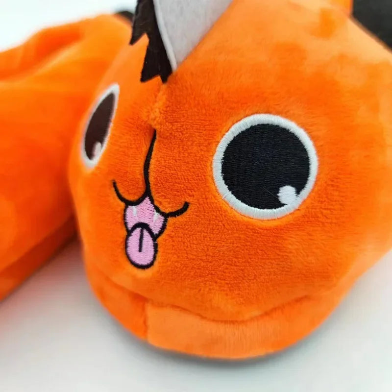 Pochita Plush Slippers for Men and Women, Anime Chainsaw Shoes, Pochita Soft Orange Dog Stuffed Animal for Adults, Christmas Gift