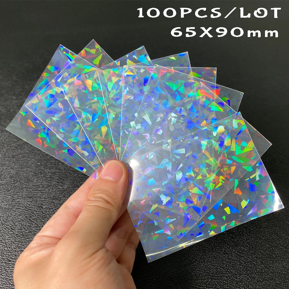 100 unids/lote, fundas para tarjetas TCG con carga superior láser en forma de corazón, Protector de fotos para juegos de mesa YGO, funda protectora para tarjetas comerciales