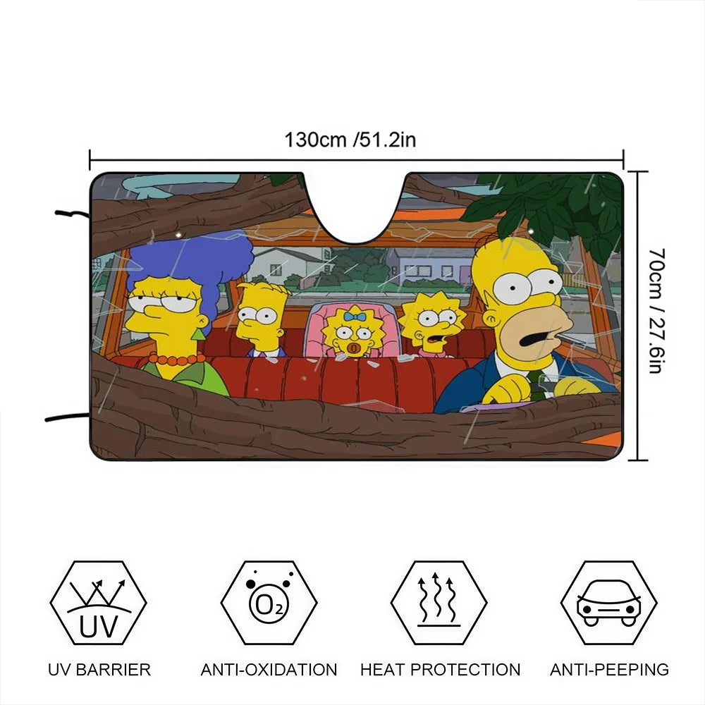 Fun Cool S-Simpsons Car Sunshade Windshield Anti-UV Car Window Windshield Cover Auto Sun Visor