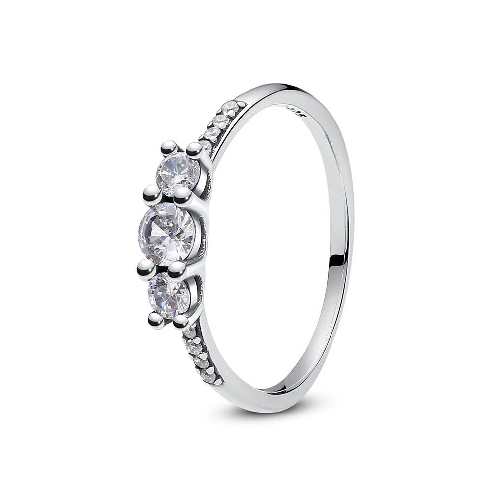 Anillo de Plata de Ley 925 Original para mujer, sortija apilable de cristal con pavé de corazón de amor, joyería de compromiso de boda, regalo de cumpleaños