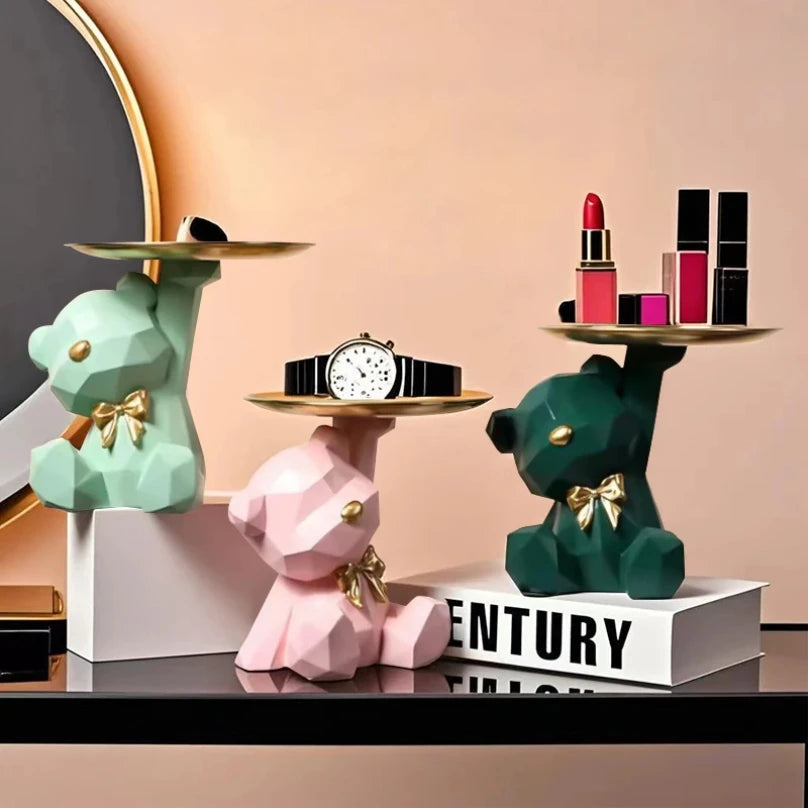 Kawaii Geometric Bear and Butterfly Tray, Living Room Desk Decoration, Assorted Candy Storage Tray, Home Decor