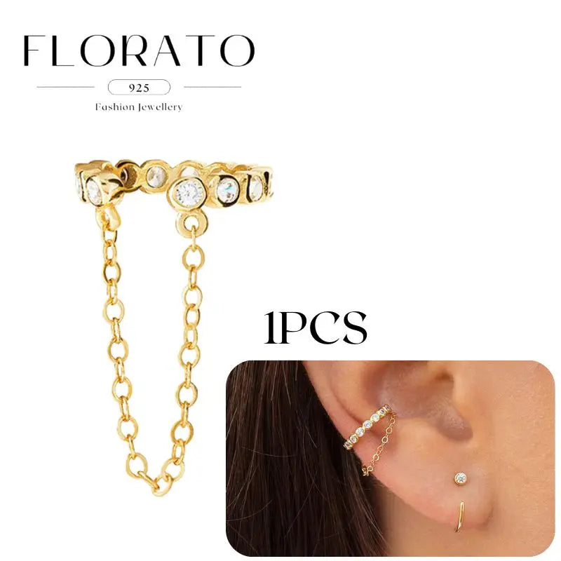 Chapado en oro de 24 quilates/925 plata cristal circón sin oreja Piercing Clips para las orejas minimalista CZ Clips para las orejas joyería de moda Popular para mujeres - CR mark