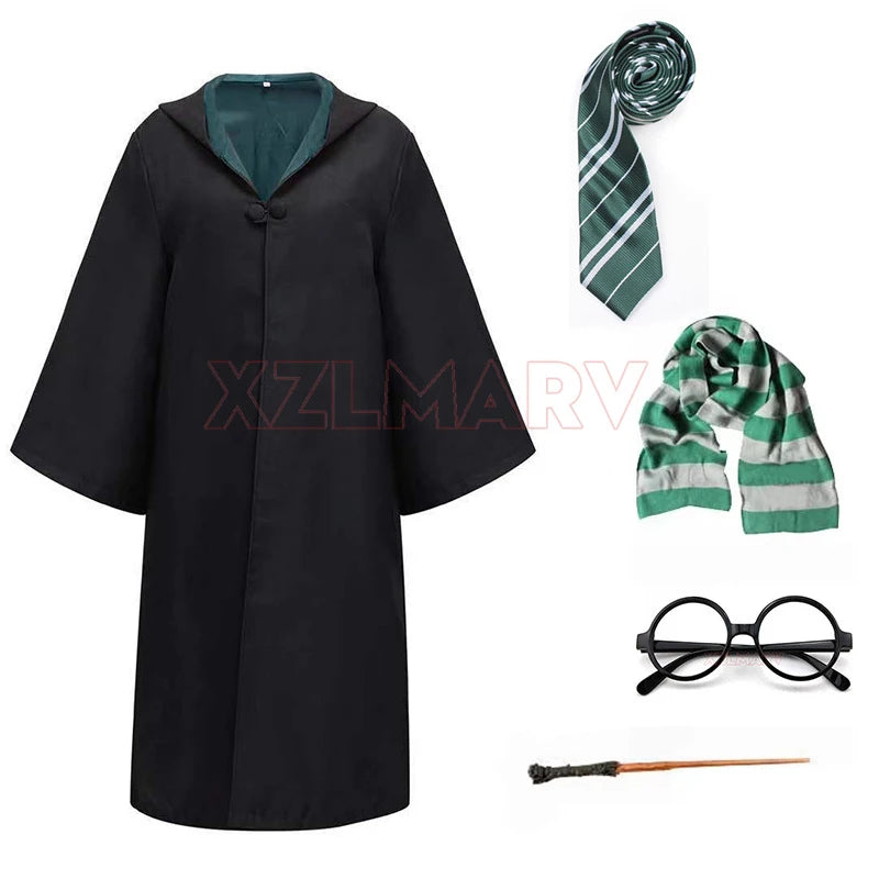 Disfraz de Cosplay para Niños y Adultos, Capa Mágica, Túnica Infantil, Capa con Capucha para Niños, Túnica de Slytherin, Accesorios de Halloween - CR mark