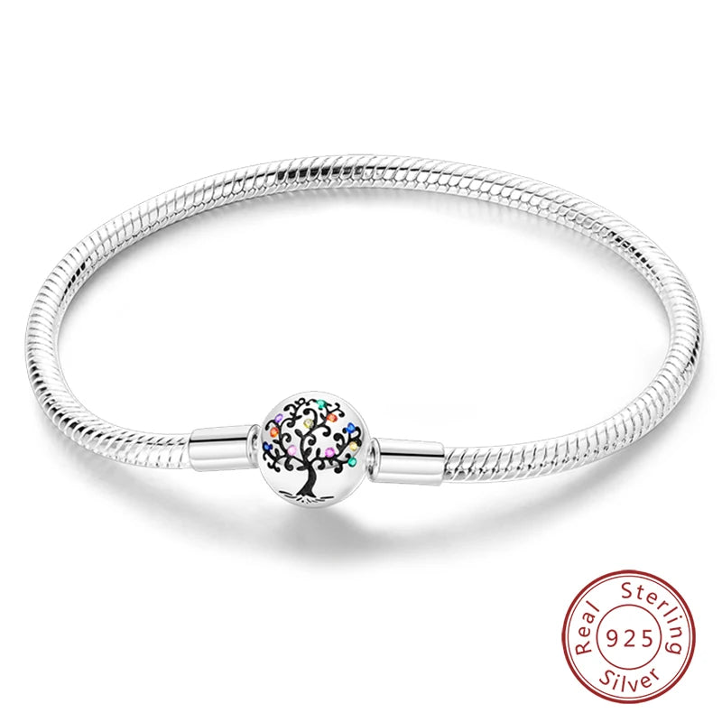 Original 925 Sterling Silver Bracelet, 17-20CM, Star, Moon, Sun, Four Leaf Clover, Green Zircon Bracelets, DIY Charms, Birthday Jewelry Gifts