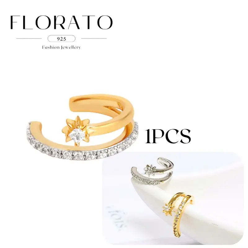 Chapado en oro de 24 quilates/925 plata cristal circón sin oreja Piercing Clips para las orejas minimalista CZ Clips para las orejas joyería de moda Popular para mujeres - CR mark