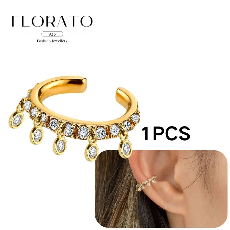 Chapado en oro de 24 quilates/925 plata cristal circón sin oreja Piercing Clips para las orejas minimalista CZ Clips para las orejas joyería de moda Popular para mujeres - CR mark