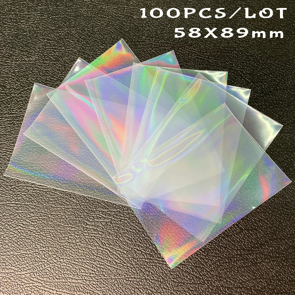 100 unids/lote, fundas para tarjetas TCG con carga superior láser en forma de corazón, Protector de fotos para juegos de mesa YGO, funda protectora para tarjetas comerciales