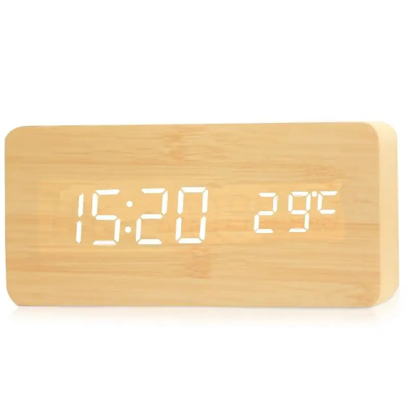 Wooden Digital Alarm Clock, LED Alarm Clock with Temperature Display for Office Desk, Night Clock