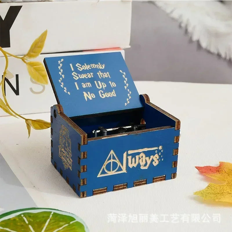 Harry Potter themed hand-crank music box, antique carved wooden hand-crank music box figurine, happy Halloween birthday gift