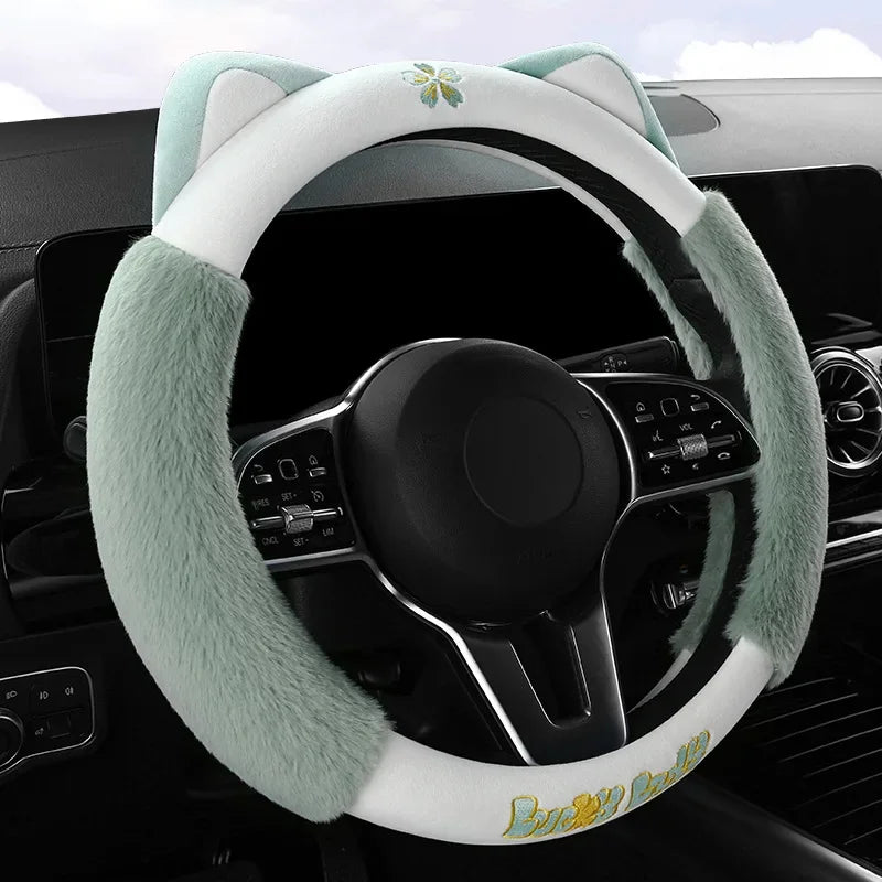 Funda para volante de gato de lana cálida de invierno: mujer, linda, antideslizante para automóviles