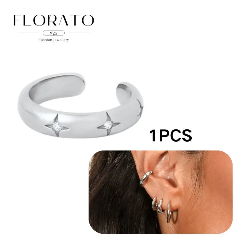 Chapado en oro de 24 quilates/925 plata cristal circón sin oreja Piercing Clips para las orejas minimalista CZ Clips para las orejas joyería de moda Popular para mujeres - CR mark