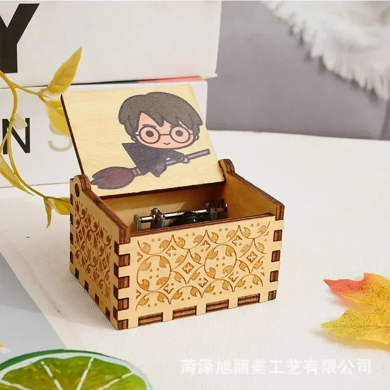 Harry Potter themed hand-crank music box, antique carved wooden hand-crank music box figurine, happy Halloween birthday gift