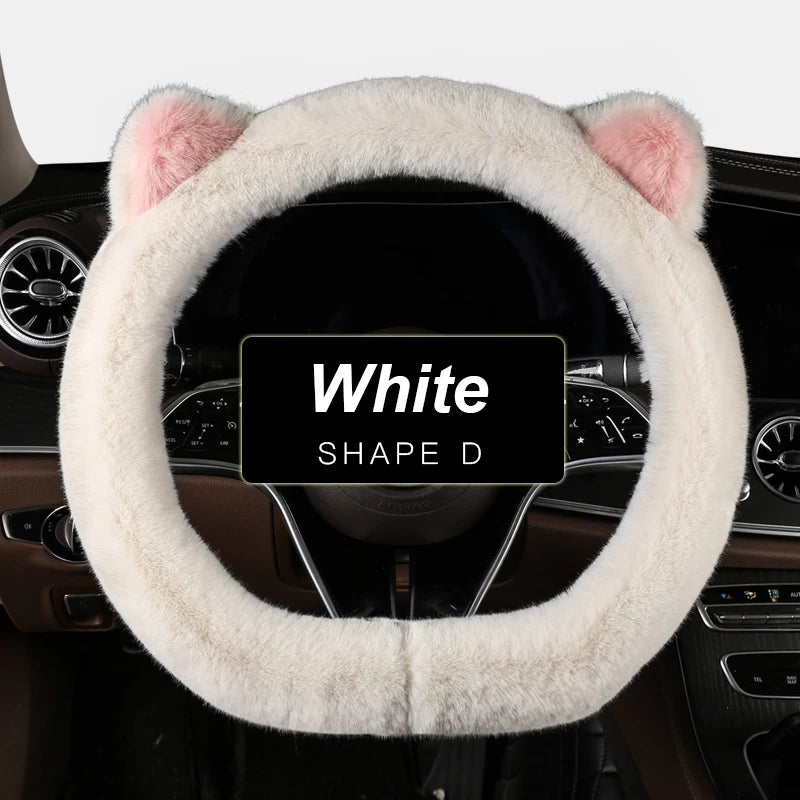 Car Steering Wheel Protector, Universal, Non-Slip, Plush Cat Ears, Warm Steering Wheel Cover, 38cm, Cute Pink Shape OD