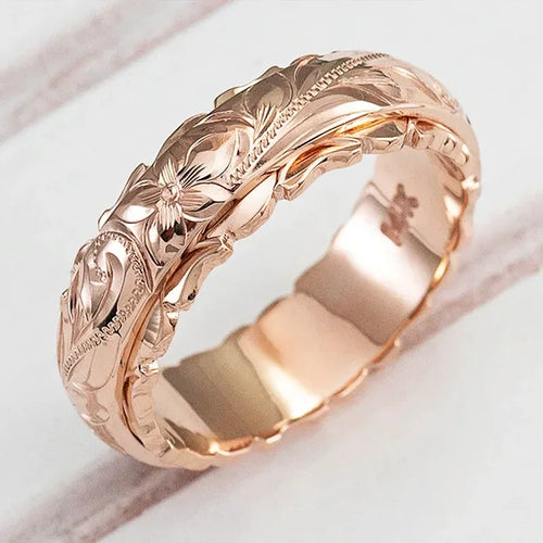 Anillo de flor rosa tallada suspendida de color dorado de 14 k para mujeres y hombres, anillos de oro, joyería para mujer, anillos para aniversario de boda 2021 - CR mark