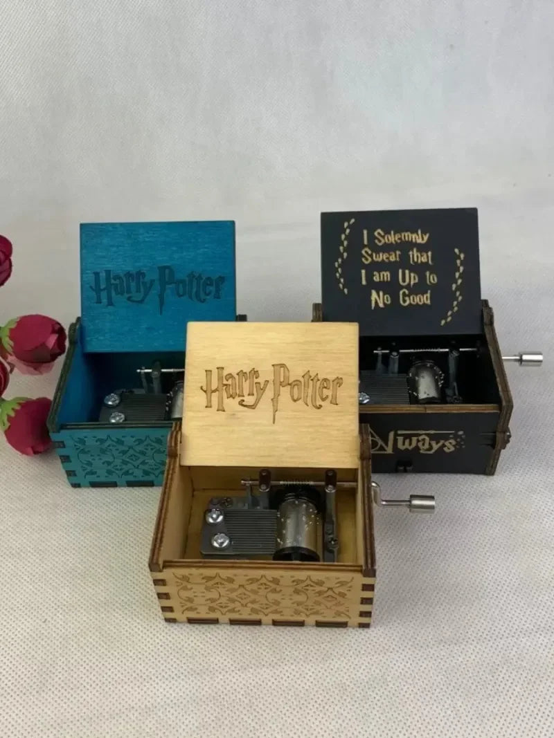 Harry Potter themed hand-crank music box, antique carved wooden hand-crank music box figurine, happy Halloween birthday gift