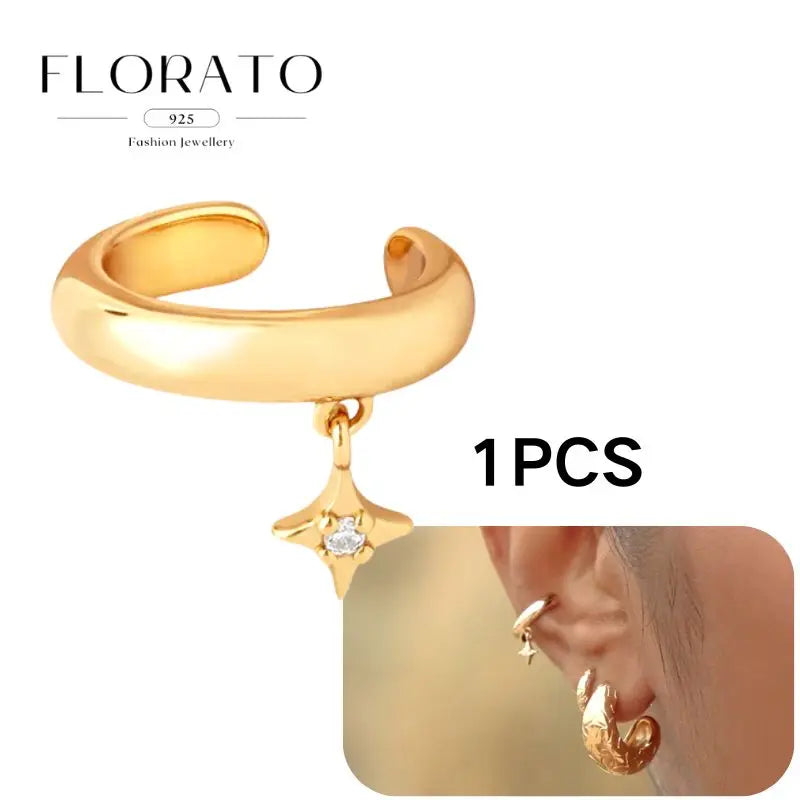 Chapado en oro de 24 quilates/925 plata cristal circón sin oreja Piercing Clips para las orejas minimalista CZ Clips para las orejas joyería de moda Popular para mujeres - CR mark