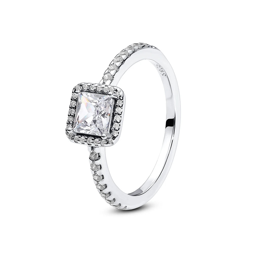 Anillo de Plata de Ley 925 Original para mujer, sortija apilable de cristal con pavé de corazón de amor, joyería de compromiso de boda, regalo de cumpleaños